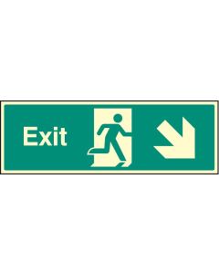 Exit Sign with Running Man and Arrow Down/Right | 450mm x 150mm | Photoluminescent S/A Vinyl