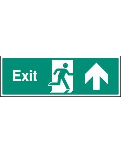 Exit Sign with Running Man and Arrow Ahead | 450mm x 150mm | Quick-Fix Rigid PVC with SAV Backing