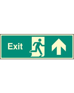 Exit Sign with Running Man and Arrow Ahead | 600mm x 200mm | Photoluminescent S/A Vinyl