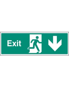 Exit Sign with Running Man and Arrow Down | 600mm x 200mm | Rigid Plastic