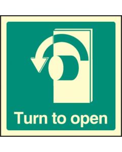 Turn Left to Open Sign | 150mm x 150mm | Photoluminescent Rigid