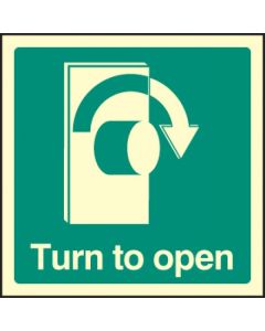 Turn Right to Open Sign | 100mm x 100mm | Photoluminescent S/A Vinyl