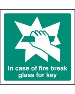 In Event of Fire Break Glass for Key Sign | 100mm x 100mm | Rigid Plastic