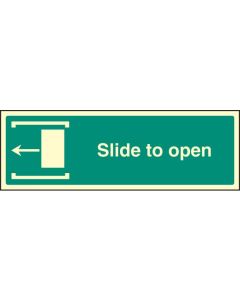 Slide to Open Left Sign | 300mm x 100mm | Photoluminescent Rigid