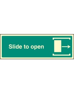 Slide to Open Right Sign | 300mm x 100mm | Photoluminescent S/A Vinyl