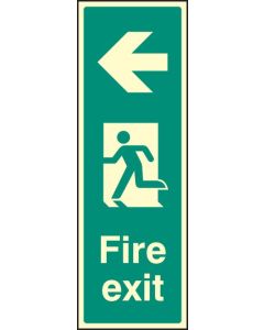 Fire Exit Arrow Left Sign with Running Man | 150mm x 450mm | Photoluminescent S/A Vinyl