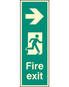 Fire Exit With Arrow Right and Running Man Sign | 150mm x 450mm | Photoluminescent Rigid