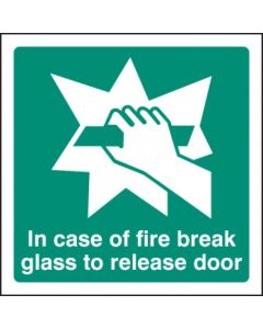 Break Glass to Release Door Sign | 100mm x 100mm | Rigid Plastic