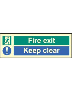 Fire Exit - Keep Clear Sign | 450mm x 150mm | Photoluminescent Rigid