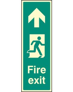 Fire Exit Arrow Ahead Sign with Running Man | 150mm x 450mm | Photoluminescent Rigid