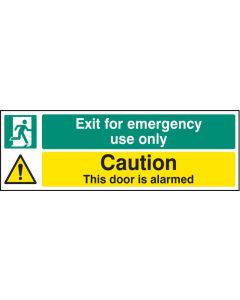 Exit For Emergency Use Only - Caution This Door Is Alarmed Sign | 450mm x 150mm | Self Adhesive Vinyl