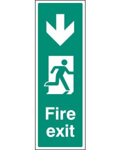 Fire Exit Arrow Down Sign with Running Man | 150mm x 450mm | Self Adhesive Vinyl