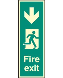 Fire Exit Arrow Down Sign with Running Man | 150mm x 450mm | Photoluminescent Rigid