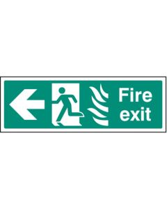 Fire Exit Arrow Left HTM Sign with Flames and Running Man | 300mm x 100mm | Rigid Plastic