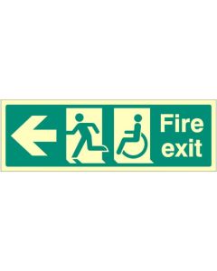 Disabled Fire Exit Sign with Arrow Left | 300mm x 100mm| Photoluminescent Rigid