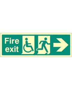 Disabled Fire Exit Sign with Arrow Right | 300mm x 100mm| Photoluminescent Rigid