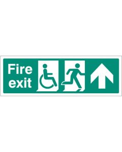 Fire Exit Sign with Disabled Symbol, Running Man and Arrow Ahead