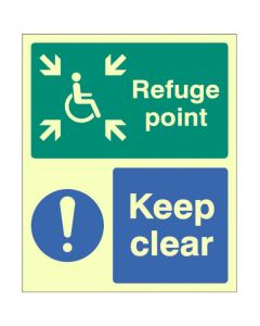 Refuge Point - Keep Clear Sign | 150mm x 200mm | Photoluminescent Rigid