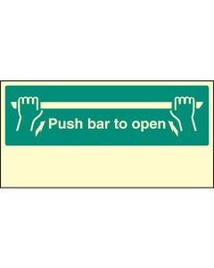 Push Bar to Open Sign | 400mm x 200mm | Photoluminescent S/A Vinyl