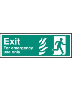 Exit For Emergency Use Only HTM Sign with Flames and Running Man Right | 300mm x 100mm | Rigid Plastic