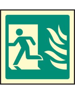 Running Man Left with Flames Symbol HTM Sign | 200mm x 200mm | Photoluminescent Rigid