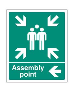 Assembly Point Sign with Arrow Left | 250mm x 300mm | Rigid Plastic