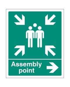 Assembly Point Sign with Arrow Right | 250mm x 300mm | Self Adhesive Vinyl