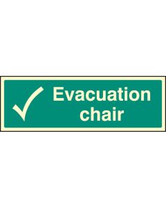 Evacuation Chair Sign | 450mm x 150mm | Photoluminescent Rigid