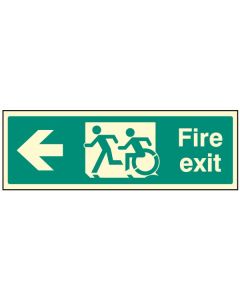 Disabled Fire Exit Arrow Left Sign - Inclusive Design | 300mm x 100mm | Photoluminescent Rigid