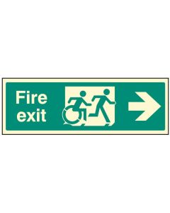 Disabled Fire Exit Arrow Right Sign - Inclusive Design | 300mm x 100mm | Photoluminescent Rigid