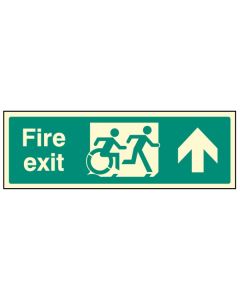 Disabled Fire Exit Arrow Up Sign - Inclusive Design | 300mm x 100mm | Photoluminescent Rigid