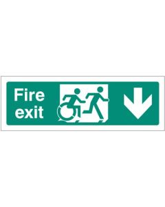 Disabled Fire Exit Arrow Down Sign - Inclusive Design | 300mm x 100mm | Rigid Plastic