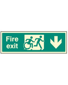 Disabled Fire Exit Arrow Down Sign - Inclusive Design | 300mm x 100mm | Photoluminescent Rigid