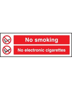 No Smoking - No Electronic Cigarettes Sign | 300mm x 100mm | Rigid Plastic