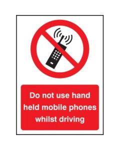 Do Not Use Hand Held Mobiles Whilst Driving Safety Signs | 75mm x 100mm | Self Adhesive Vinyl