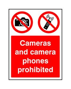 Cameras and Camera Phones Prohibited Sign | 150mm x 200mm | Rigid Plastic