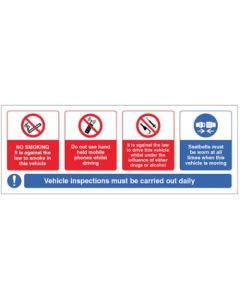 Vehicle Sticker - No Smoking, Mobile Phone, Drink/Drugs - Wear Seatbelt Safety Sign | 200mm x 75mm | Self Adhesive Vinyl