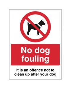 No Dog Fouling - It is an Offence Not to Clean Up After Your Dog Sign | 150mm x 200mm | Rigid Plastic