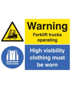 Warning Forklift Trucks Operating - High Visibility Clothing Must Be Worn Signs | 600mm x 450mm | Rigid Plastic