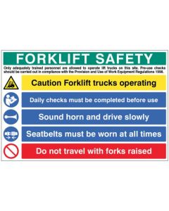 Forklift Safety Multi Message Safety Sign | 900mm x 600mm | Rigid Plastic