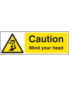 Caution Mind Your Head Sign | 300mm x 100mm | Quick-Fix Rigid PVC with SAV Backing