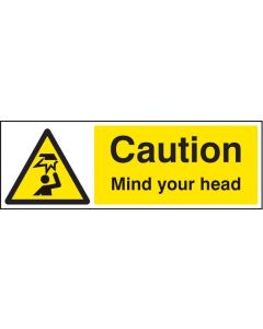 Caution Mind Your Head Sign | 600mm x 200mm | Self Adhesive Vinyl