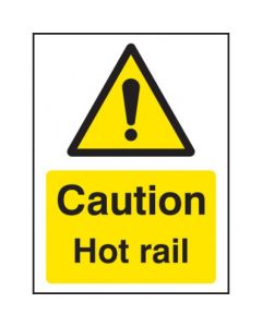 Caution Hot Rail Safety Sign | 75mm x 100mm | Rigid Plastic