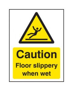 Caution Floor Slippery When Wet Sign | 75mm x 100mm | Self Adhesive Vinyl