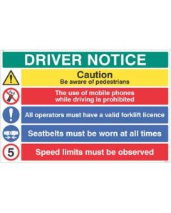 Driver Notice - Be Aware of Pedestrians - 5mph Speed Limit Must Be Observed | 900mm x 600mm | Rigid Plastic