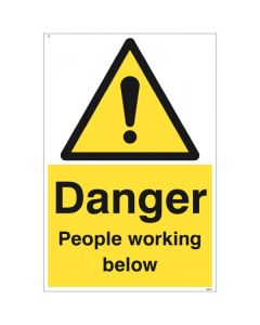 Danger People Working Below Safety Sign | 400mm x 600mm | Rigid Plastic