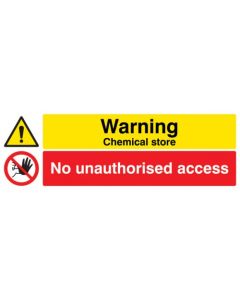 Warning Chemical Store - No Unauthorised Access Signs | 300mm x 100mm | Self Adhesive Vinyl