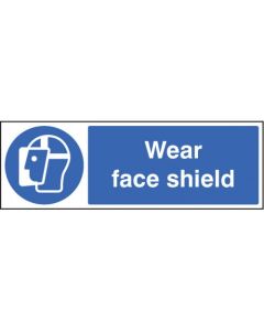 Wear Face Shield Safety Signs | 300mm x 100mm | Self Adhesive Vinyl