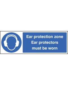 Ear Protection Zone Ear Protectors Must Be Worn Signs | 600mm x 200mm | Quick-Fix Rigid PVC with SAV Backing