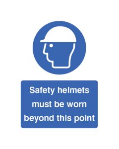 Safety Helmets Must Be Worn Beyond This Point Sign | 150mm x 200mm | Rigid Plastic